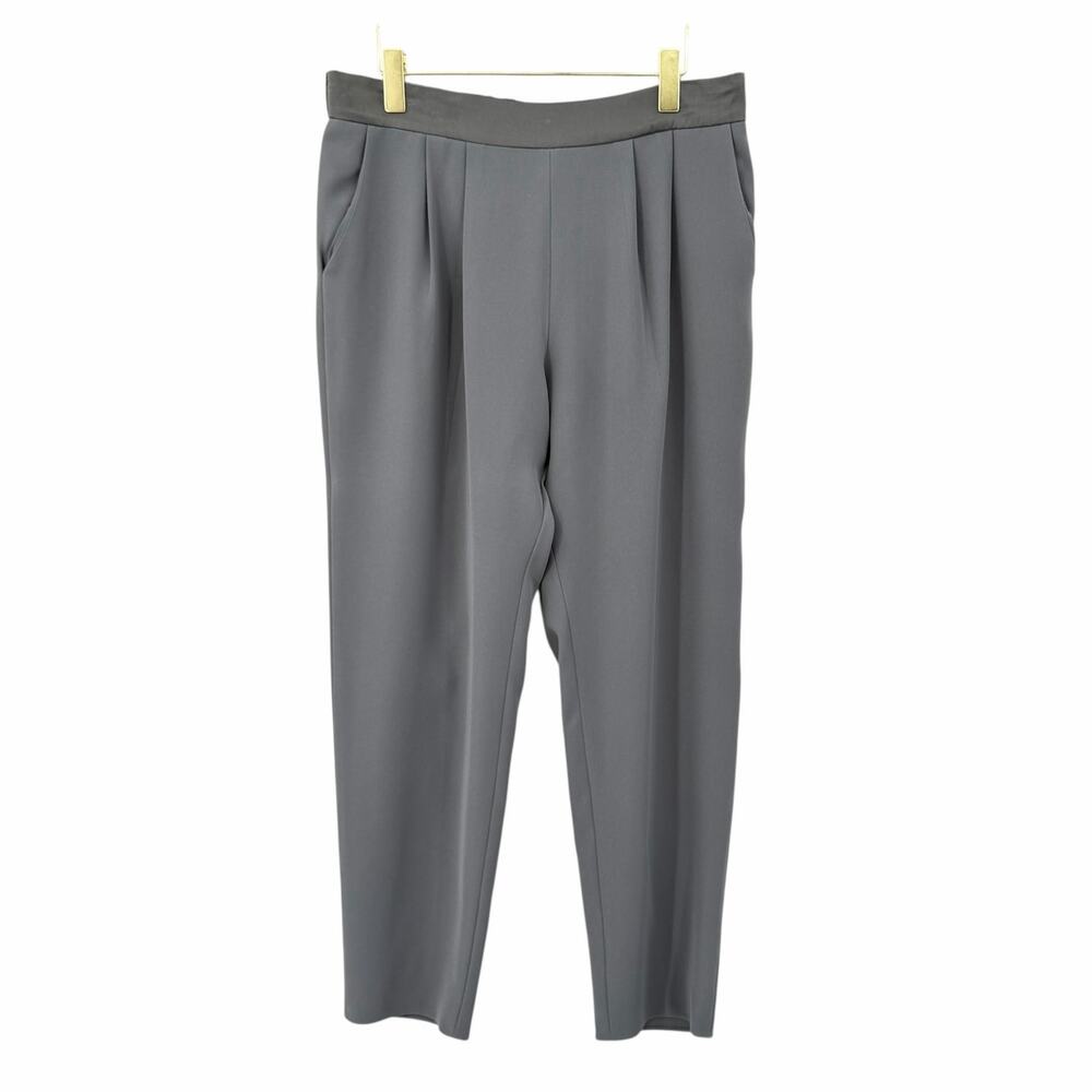 Armani Collezioni Gray Slinky Satin Elastic Waist Pleated Pull On Dress Pants